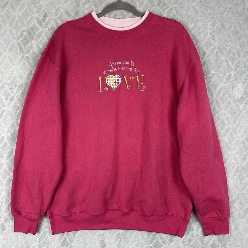 Vtg Grandmas Love Novelty Sweatshirt Women Large Pink Embroidered Crewneck 90s
